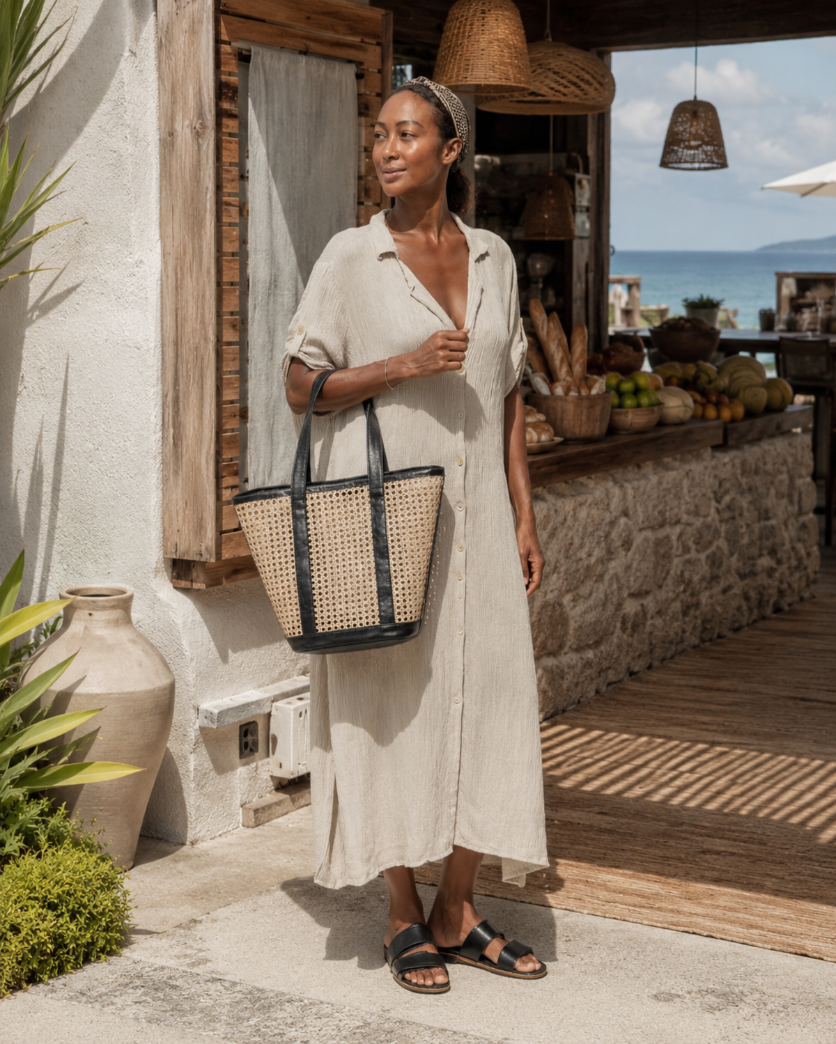 Village Thrive Raja Leather and Cane Carryall Bag - Image 39 of 59