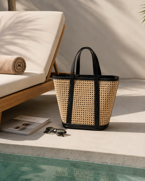 Village Thrive Raja Leather and Cane Carryall Bag