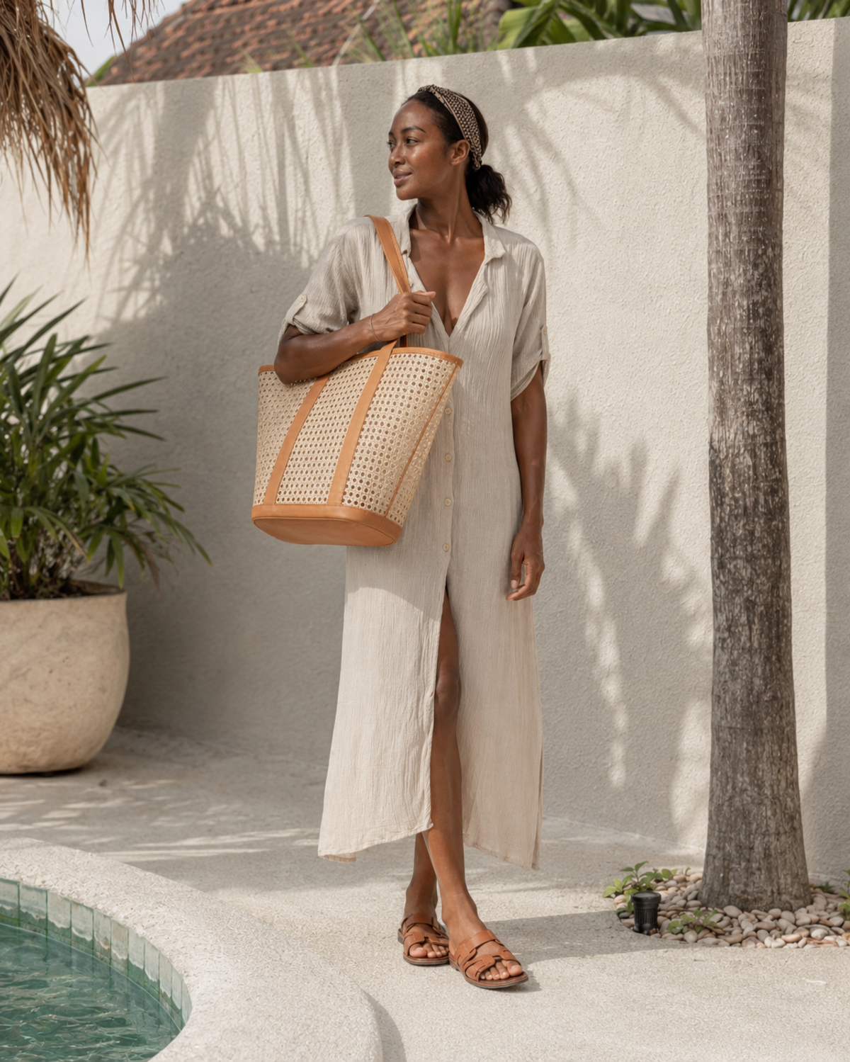 Village Thrive Raja Leather and Cane Carryall Bag - Image 47 of 59