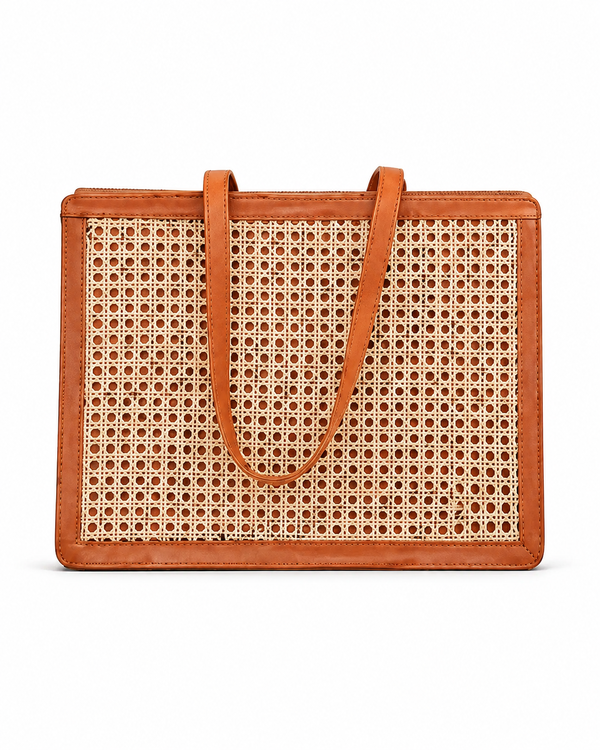 Village Thrive Raja Leather and Cane Carryall Bag