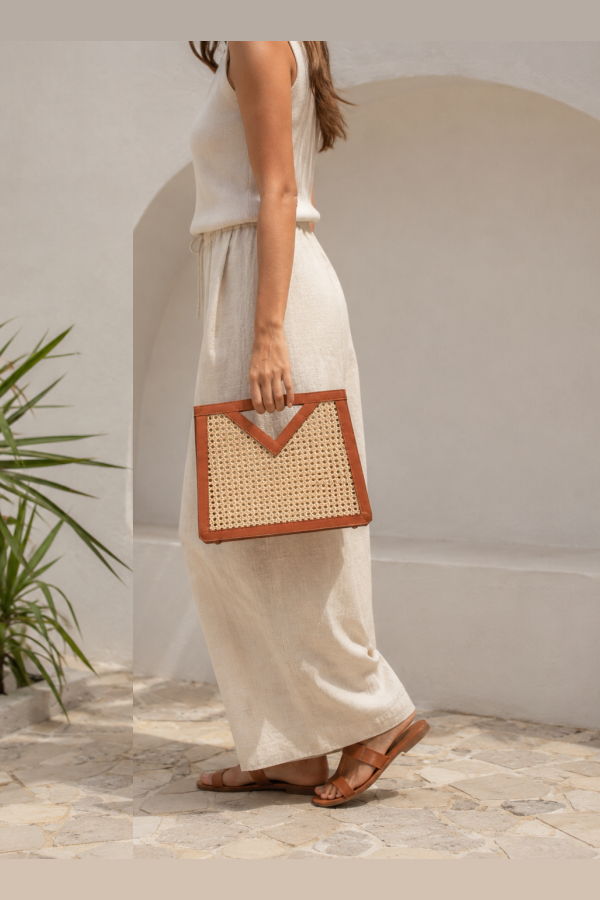 Village Thrive Raja Leather and Cane Handbag