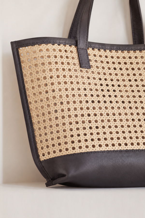 Village Thrive Raja Leather and Cane Tote