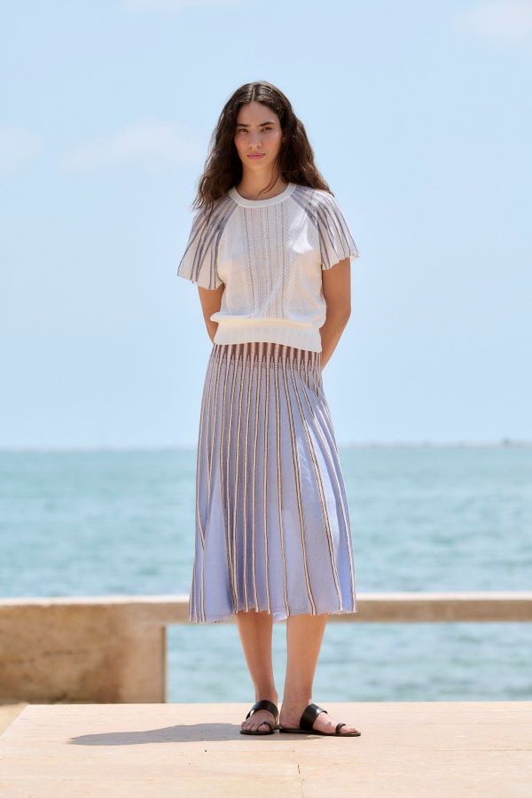 sita murt Striped Radial Knit Skirt - Sky Blue