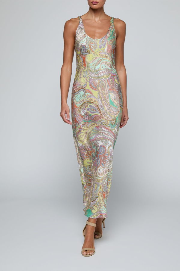 L'Agence Akiya Tank Dress - Green Multi Cluster Paisley