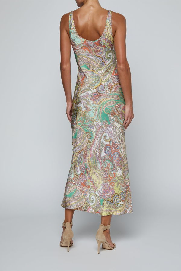 L'Agence Akiya Tank Dress - Green Multi Cluster Paisley