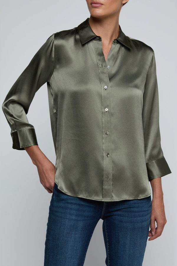 L'Agence Dani Silk Blouse - Smokey Olive