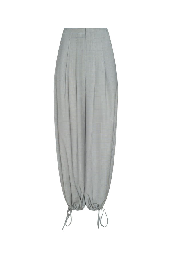 L'Agence Ysola Drawstring High Waist Pant - Ivory/Tan/Blue Plaid
