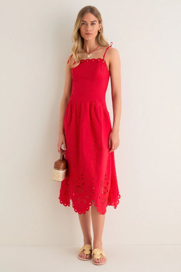 Moon River Eyelet Detail Midi Dress