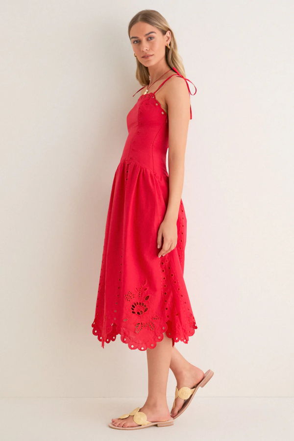 Moon River Eyelet Detail Midi Dress