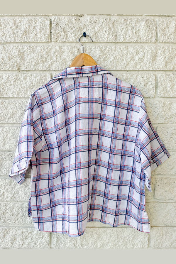 Frank & Eileen Short Sleeve Button Up Top - White Red Navy