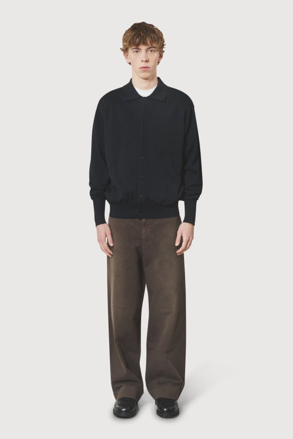 A.Presse Cotton Knit Polo Collar Cardigan