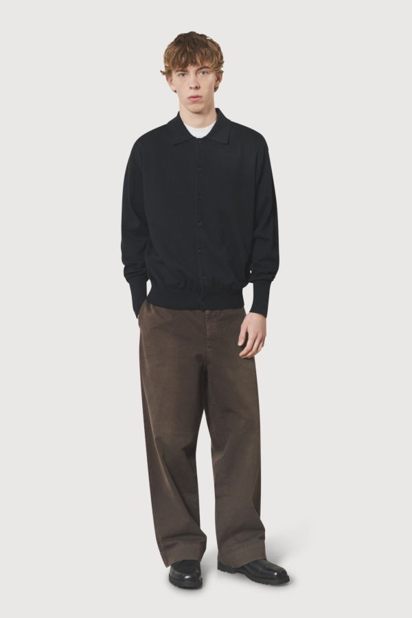 A.Presse Cotton Knit Polo Collar Cardigan