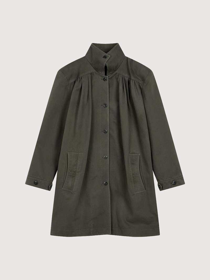 Open YY Over Shirred Top Coat - Khaki