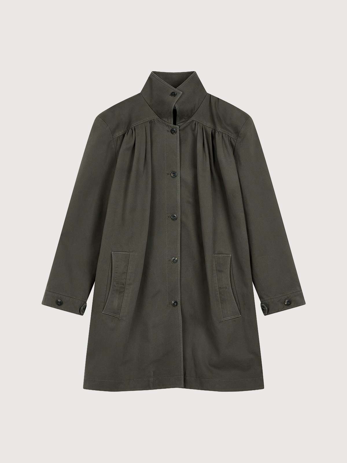 Open YY Over Shirred Top Coat - Khaki - Image 3 of 9