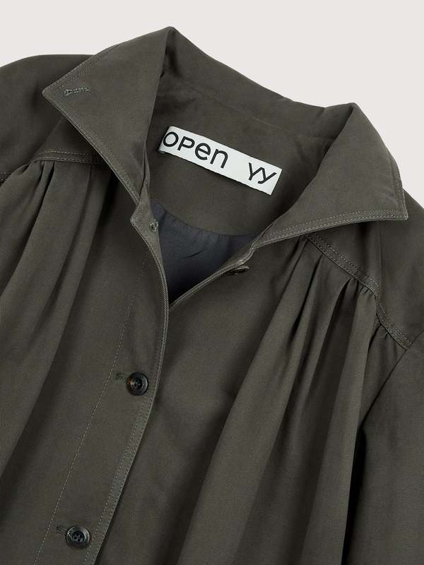 Open YY Over Shirred Top Coat - Khaki