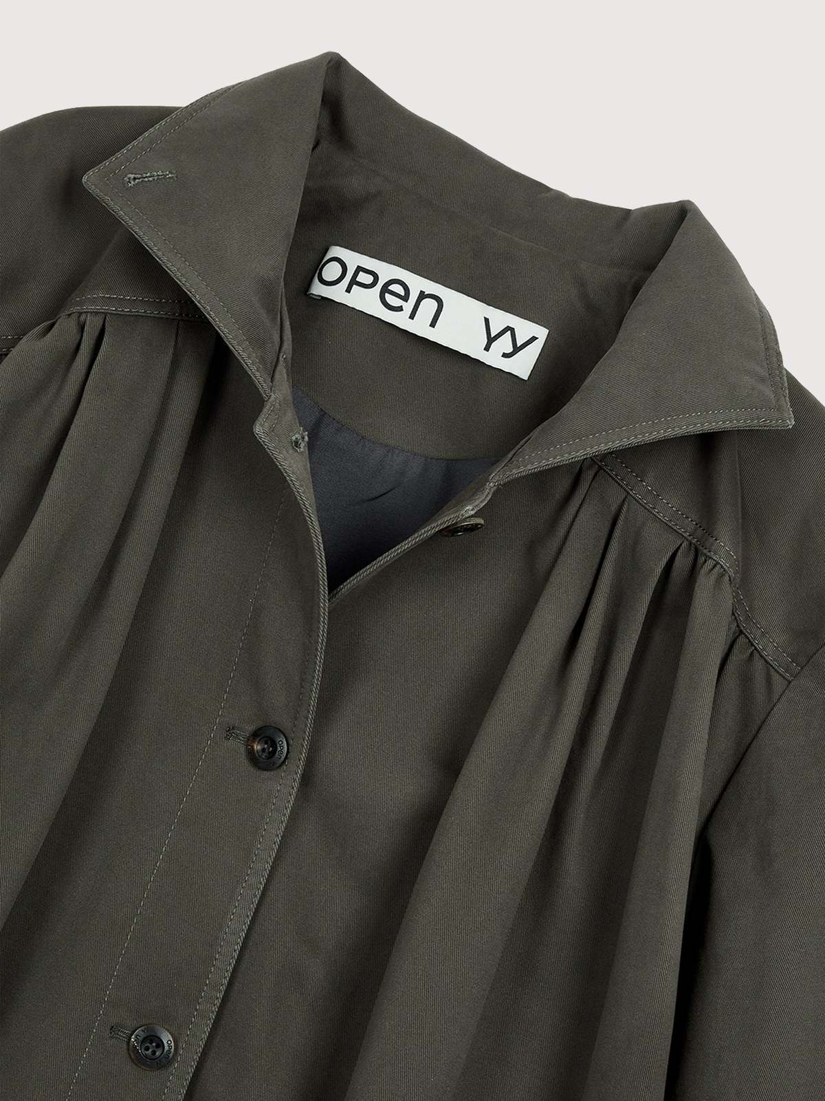 Open YY Over Shirred Top Coat - Khaki - Image 5 of 9