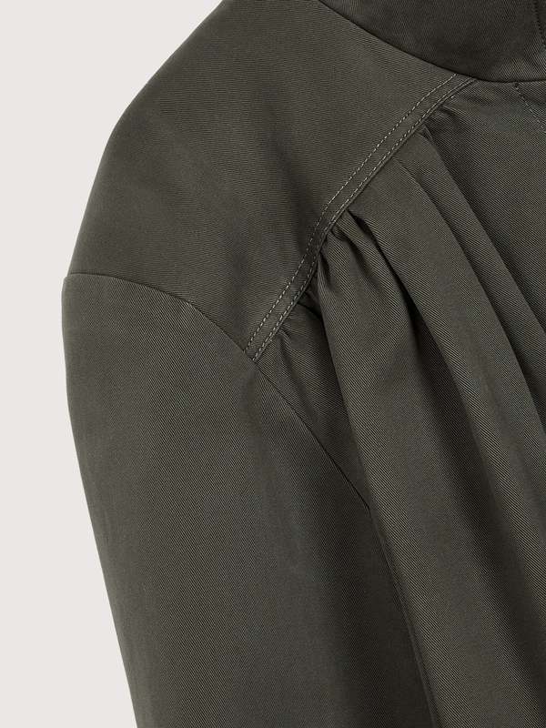 Open YY Over Shirred Top Coat - Khaki