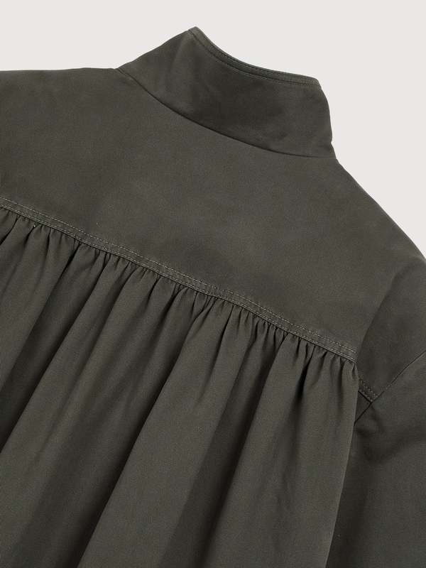 Open YY Over Shirred Top Coat - Khaki