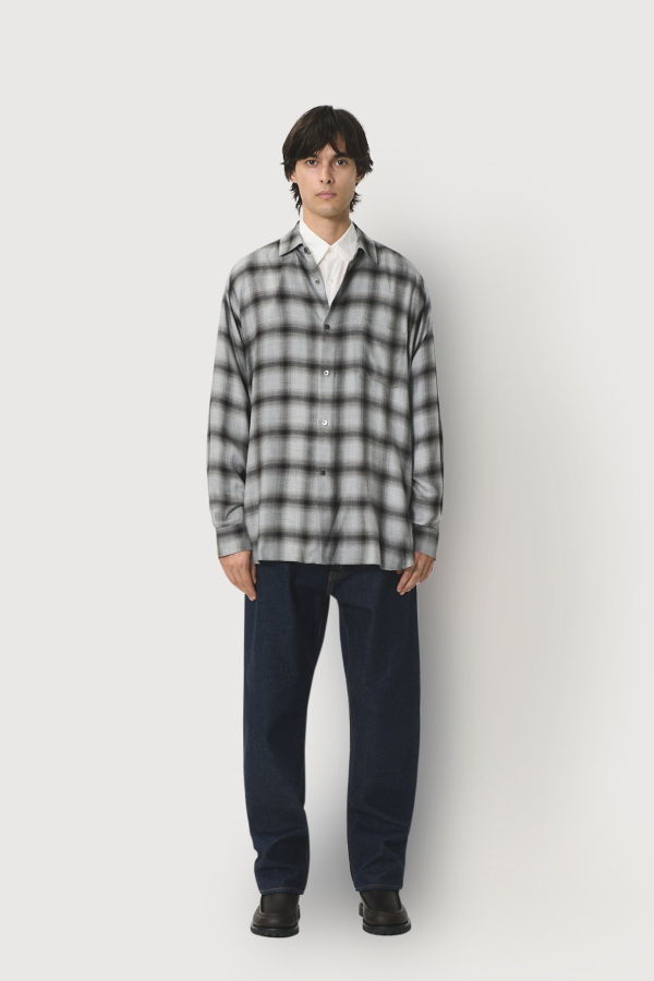 ssstein Rayon/Lyocell Check Oversized Down Pat Shirt - Black Ombre