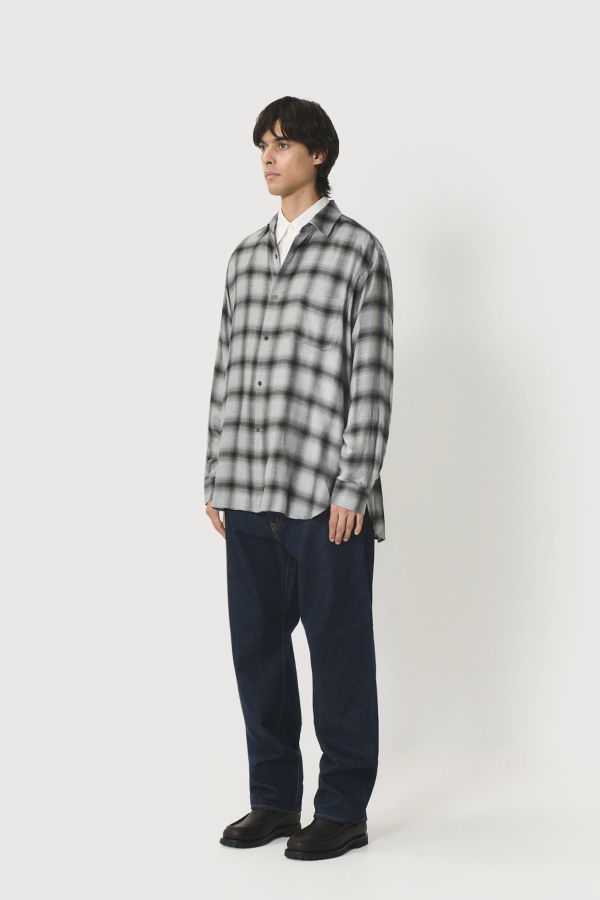 ssstein Rayon/Lyocell Check Oversized Down Pat Shirt - Black Ombre