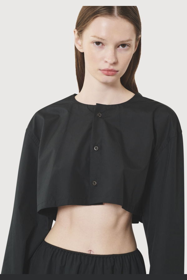 Rier Shirt Cardigan Mini - Black Popeline