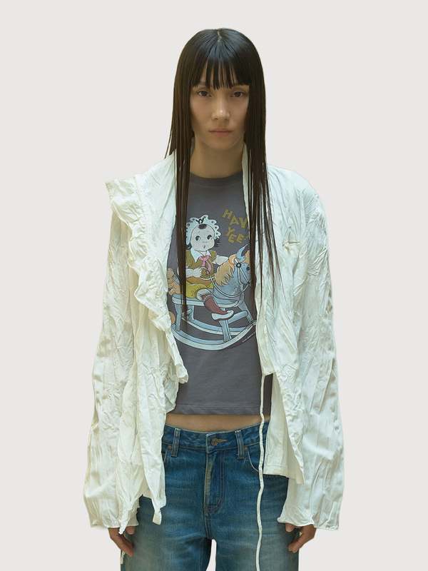 Open YY Unbalanced Ruffle Blouse - White