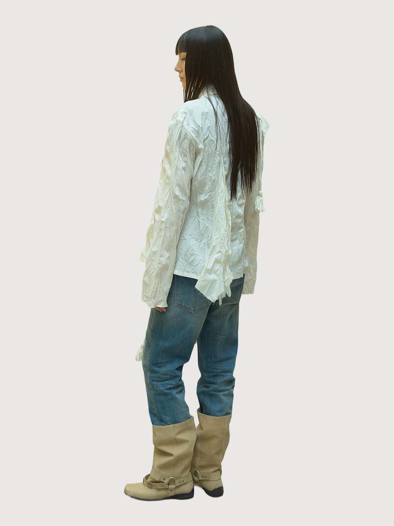 Open YY Unbalanced Ruffle Blouse - White