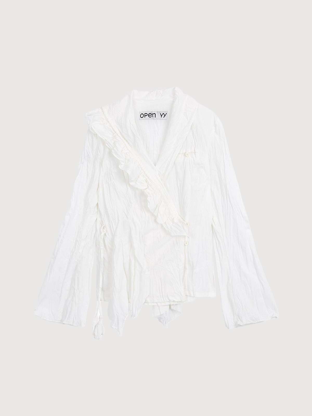Open YY Unbalanced Ruffle Blouse - White - Image 4 of 8