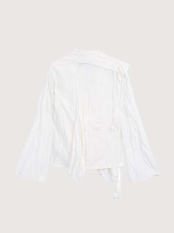 Open YY Unbalanced Ruffle Blouse - White