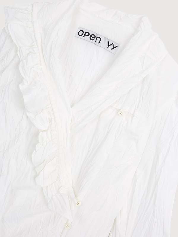 Open YY Unbalanced Ruffle Blouse - White