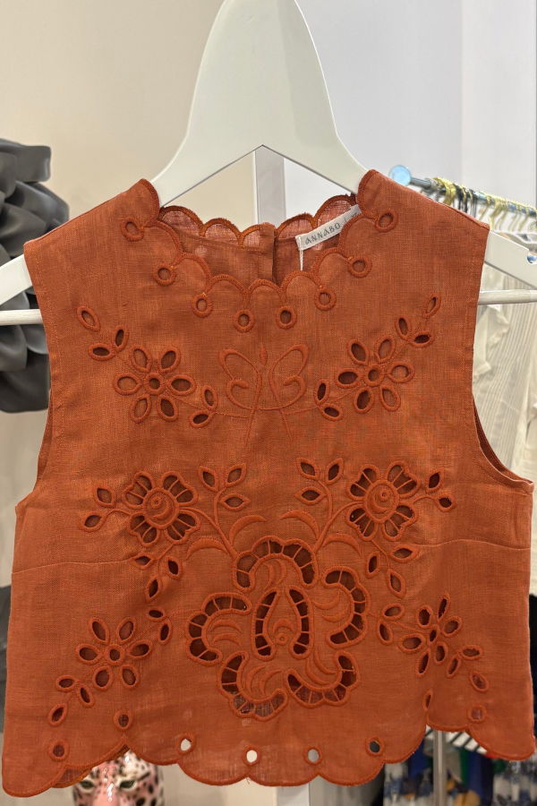 Annabo Eyelet Crop Top - Burnt Orange