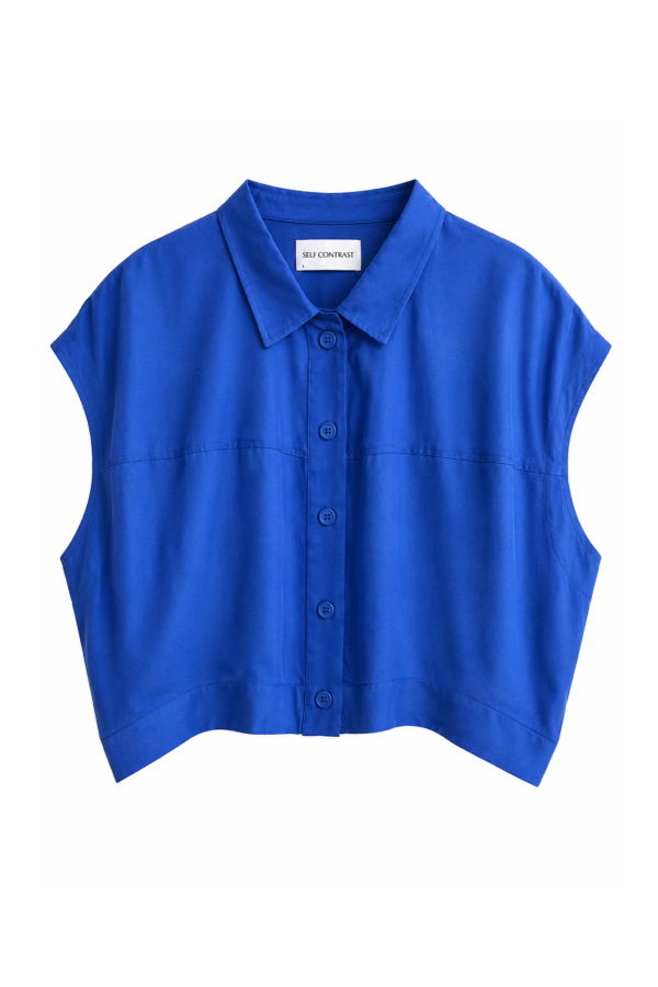 Self Contrast Bella Oversize Sleeveless Blouse - Blue