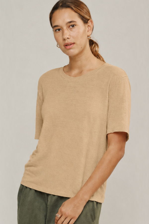 Jungmaven Dakota 100% Hemp Cropped Tee - Oat Milk