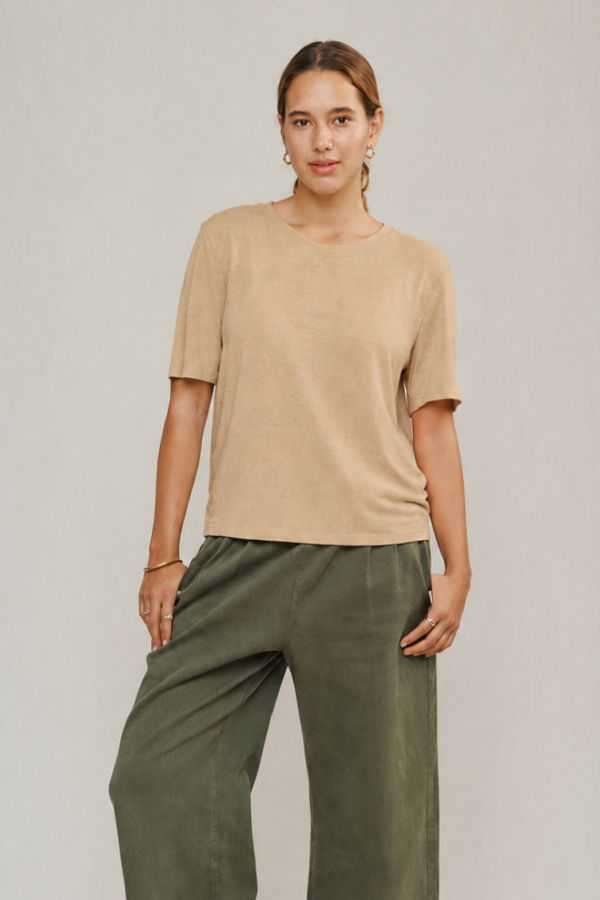 Jungmaven Dakota 100% Hemp Cropped Tee - Oat Milk
