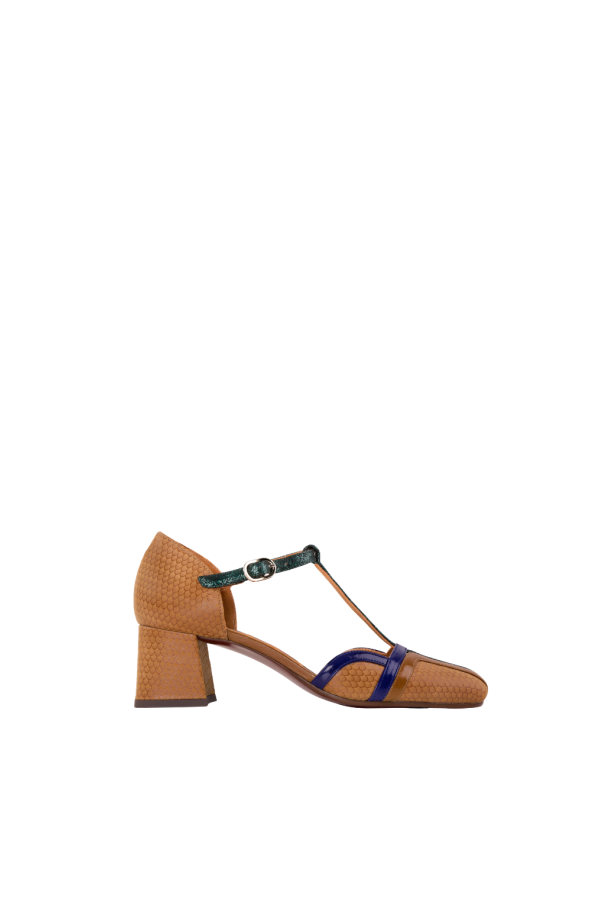 Chie Mihara Volai 49 Block Heel Pump - Kazar Cuero / Crysta Green / Sucre Cafe
