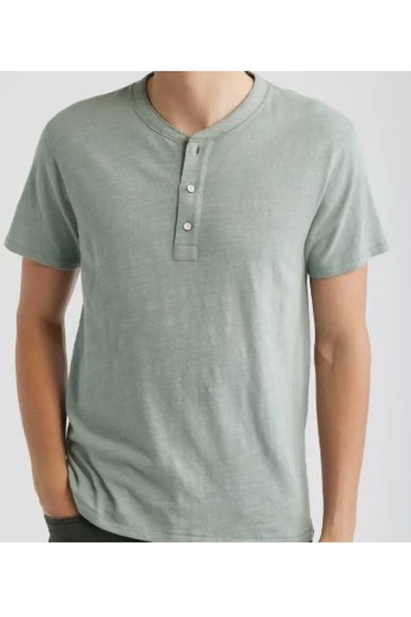 Rag & Bone Classic Flame SS Henley Shirt - Blue Grey