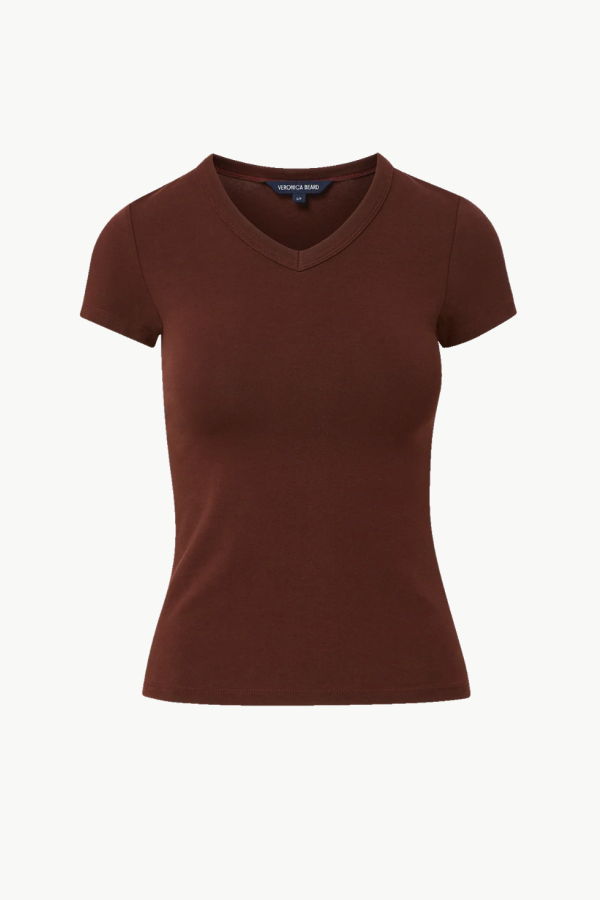 Veronica Beard Devin V-Neck T-Shirt - Raisin