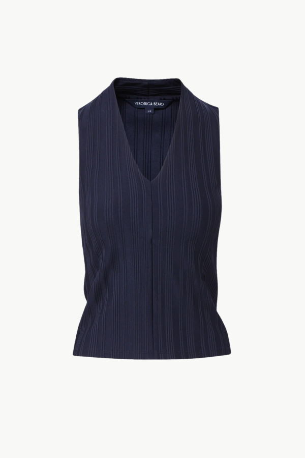 Veronica Beard Evania V-Neck Tank Top - Navy
