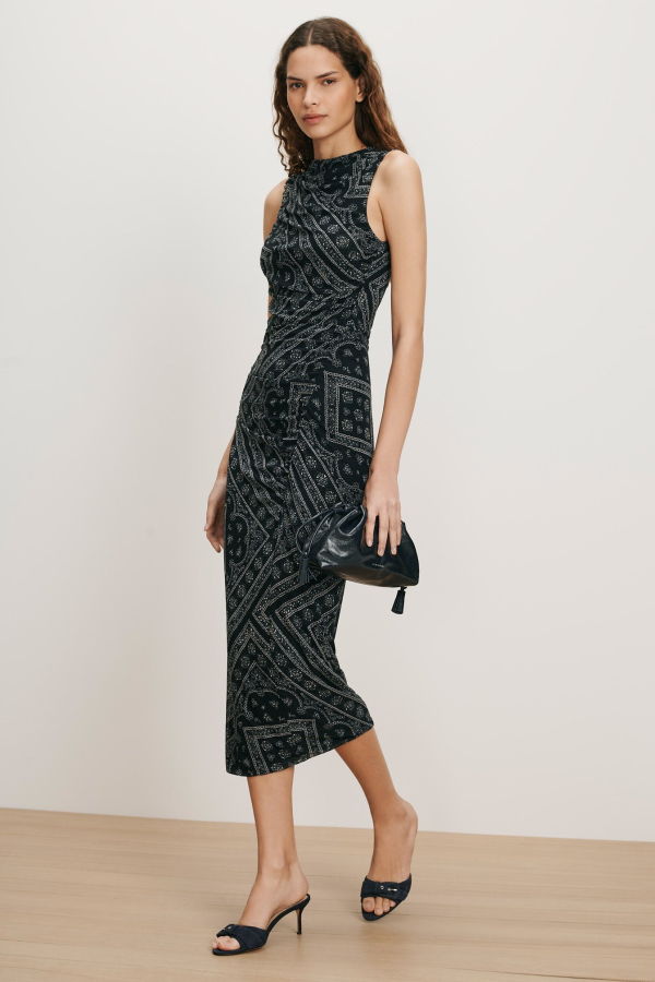Veronica Beard Sylviani Bandana Midi Dress - Navy/Dove