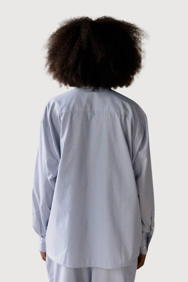 Baserange Claude Shirt, Cotton Poplin - Blue Stripe