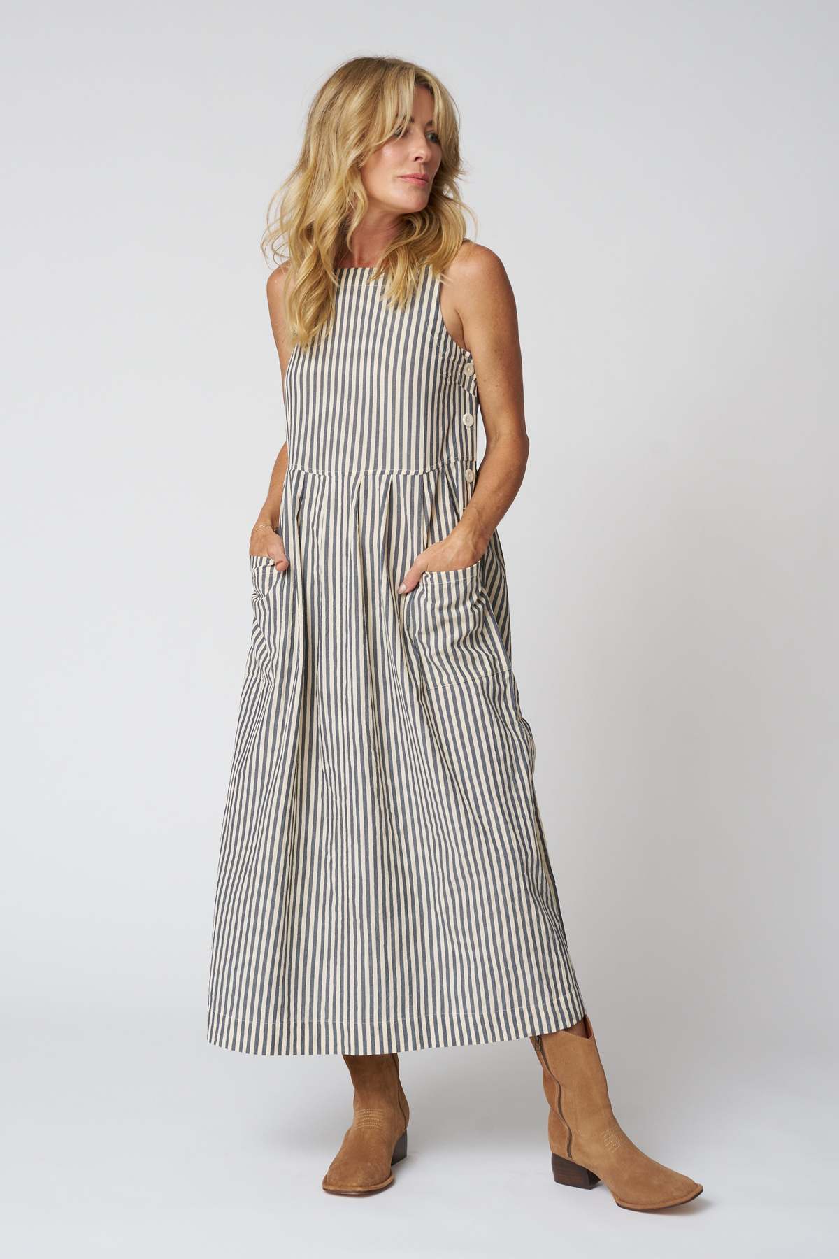 TOAST Tablier Stripe Cotton Pinafore Dress - Image 2 of 8