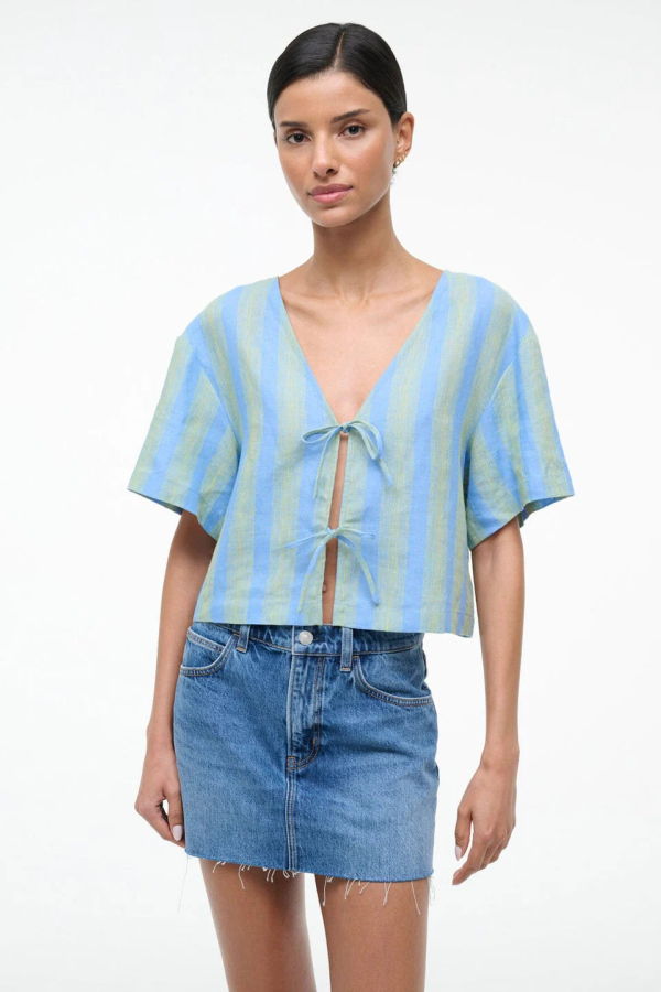 Staud Ava Linen Top - Seaport Stripe