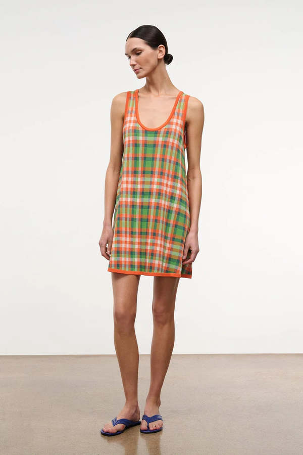 staud oz plaid faux leather-trim dress Staud Piazza Dress
