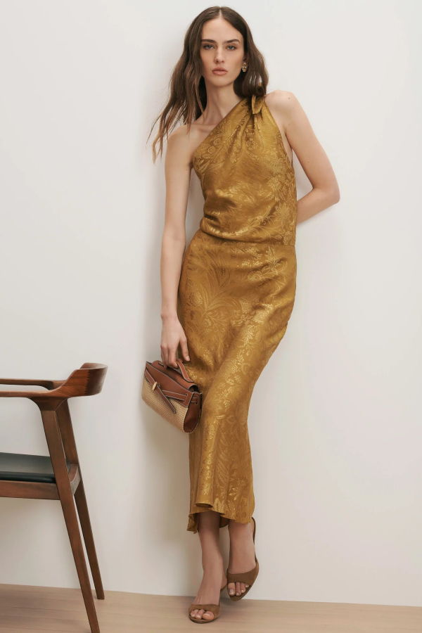 Veronica Beard Grycen One-Shoulder Midi Dress - Gold Ochre