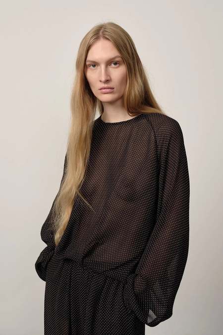 BIRGITTE HERSKIND MIE WRAP BLOUSE - BLACK POLKA DOTS | Garmentory