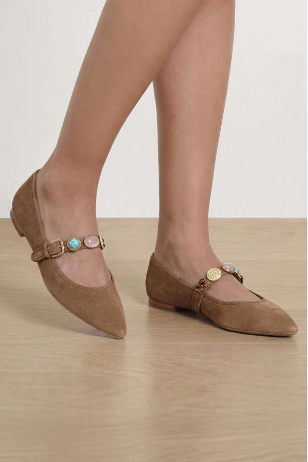 Veronica Beard Selene Embellished Flat - Chestnut