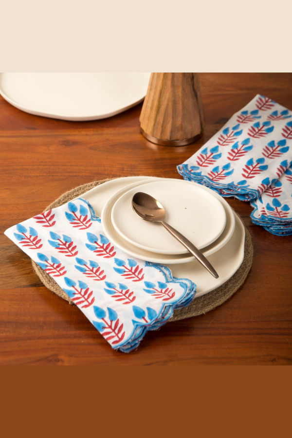 Mela Artisans Meadow Floral Cotton Handblocked Napkin Set of 4