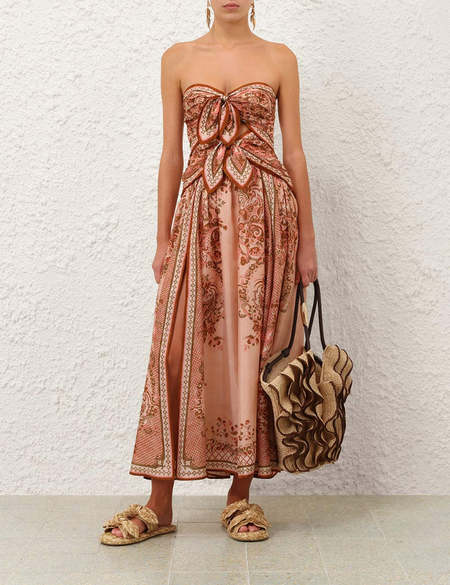 waverly corset midi dress in pink palm zimmermann Zimmermann Waverly Corset Midi Dress