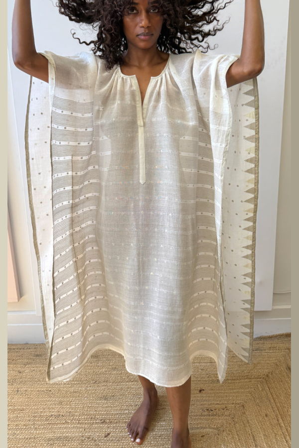 Two Exquisite Neutral Dhaka V2 Caftan
