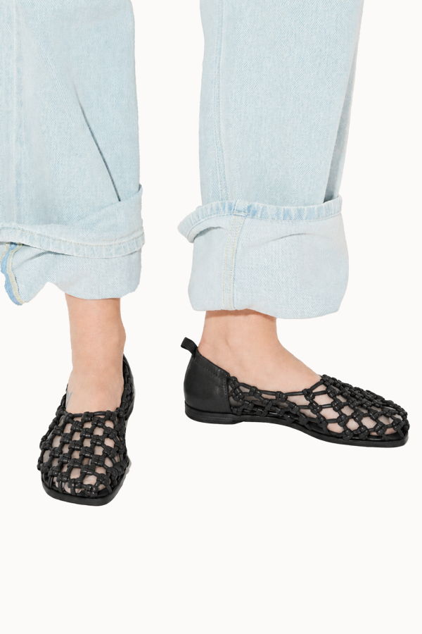 Freda Salvador Sally Woven Leather Flat - Black